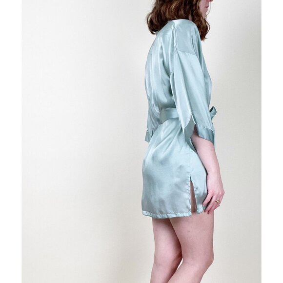 Vintage 100% Silk Matching Robe Chemise Slip Mini Dress Set Sexy Slit Lingerie - Picture 2 of 6